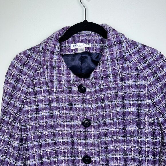Pendleton Tweed Checkered Blazer Jacket Purple Buttons Front 100% Wool Womens 10 - Picture 2 of 11